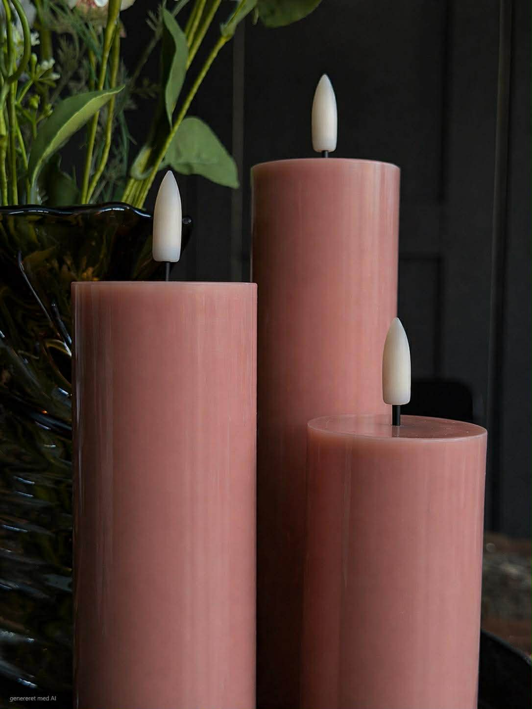 Bloklys TWINKLE Rosa - Sett med 3 stk.
