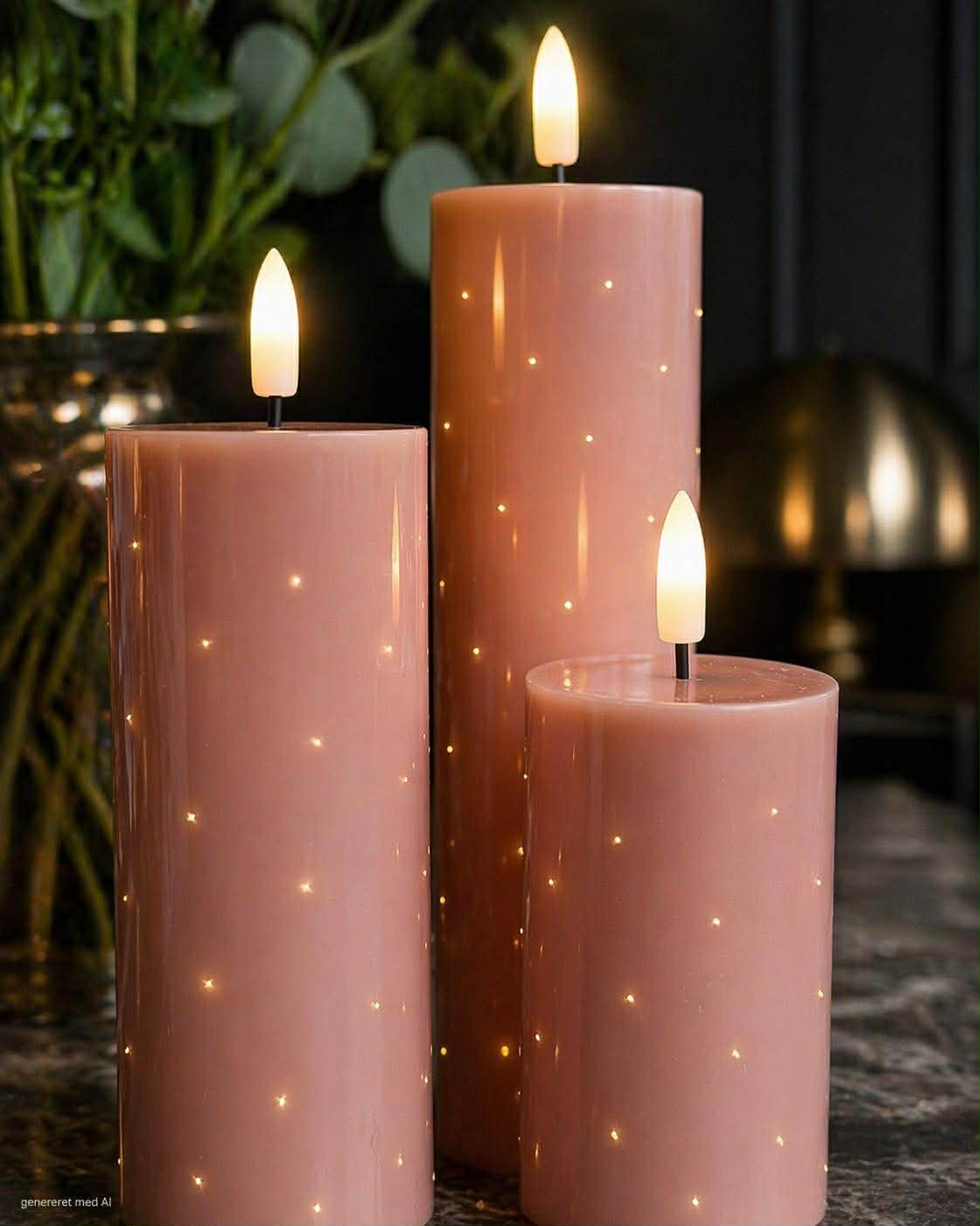 Bloklys TWINKLE Rosa - Sett med 3 stk.
