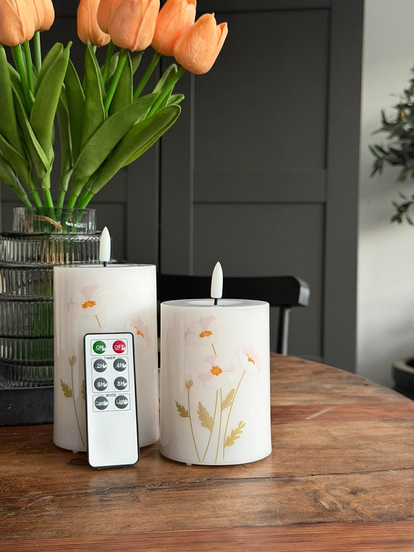 LED blokklys TWINKLE Poppy Rose - Sett med 2 stk.