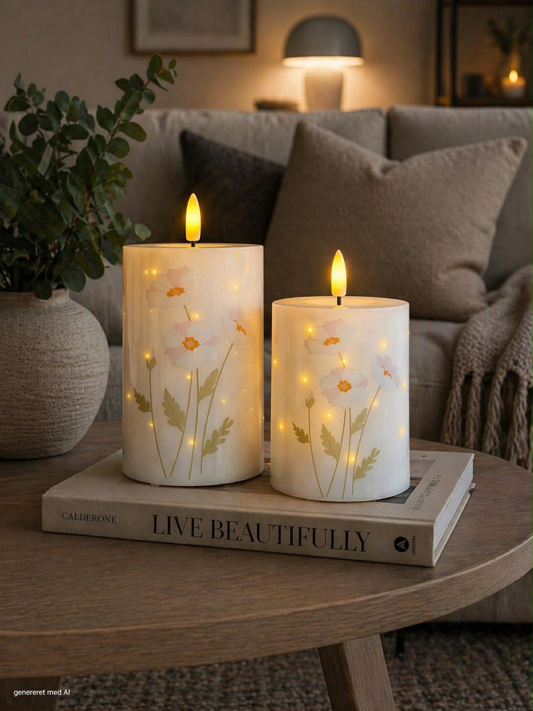 LED blokklys TWINKLE Poppy Rose - Sett med 2 stk.