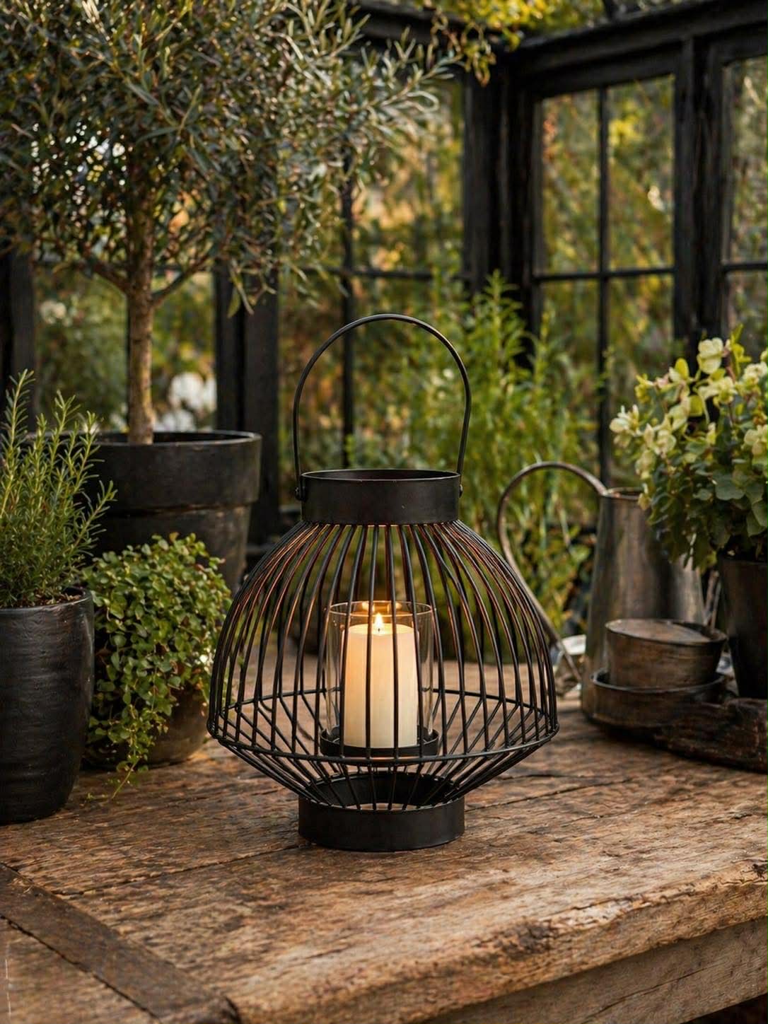 Lanterne med glass - Svart