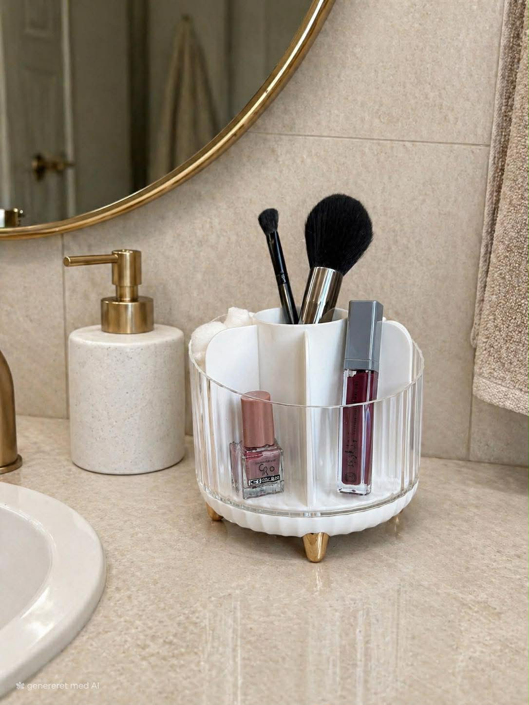 Makeup organiser - Hvit med gull