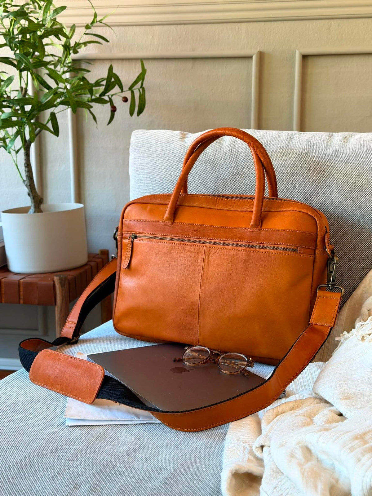 Laptoptaske Faust dobbelt - Cognac