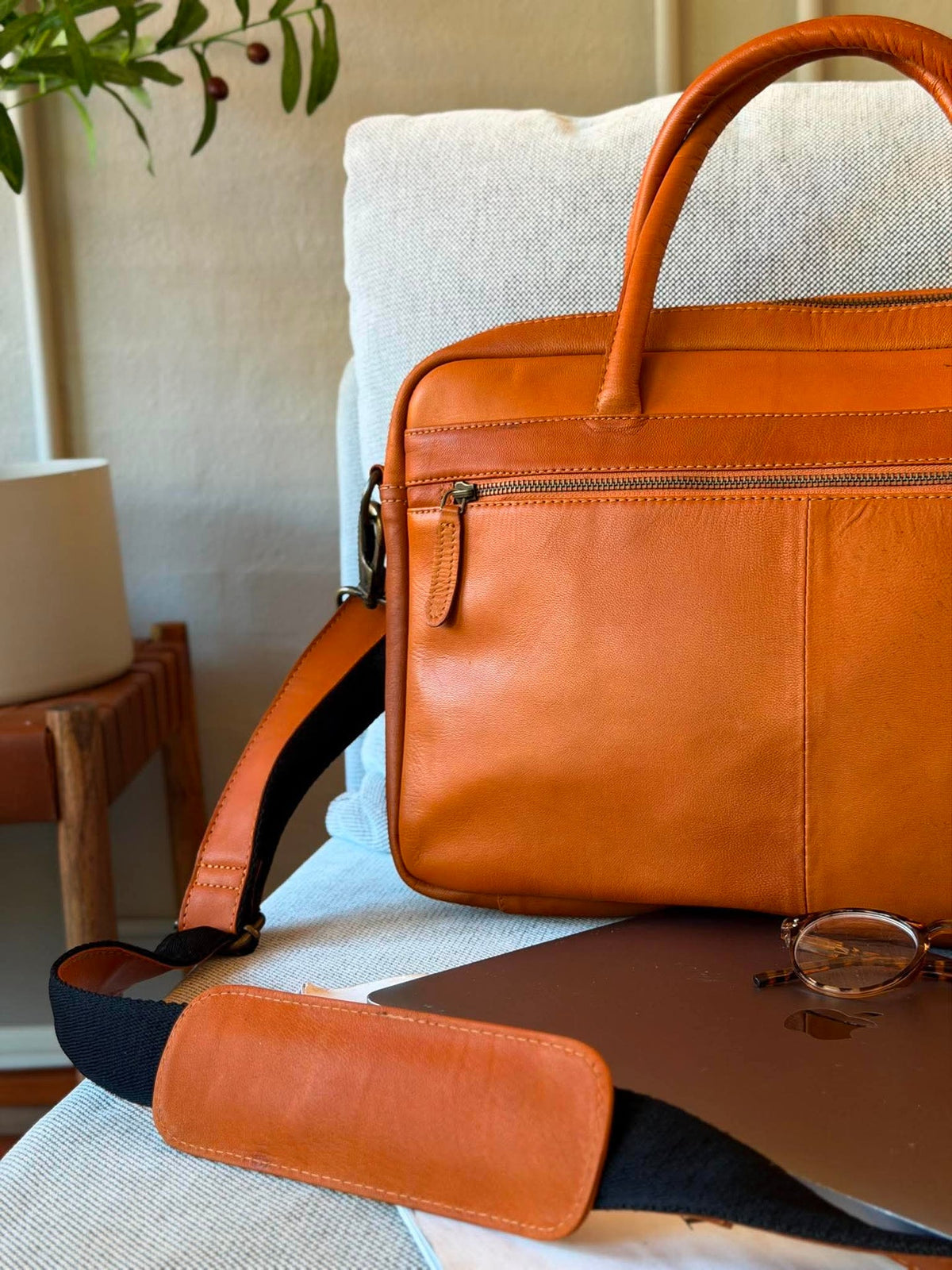 Laptoptaske Faust dobbelt - Cognac