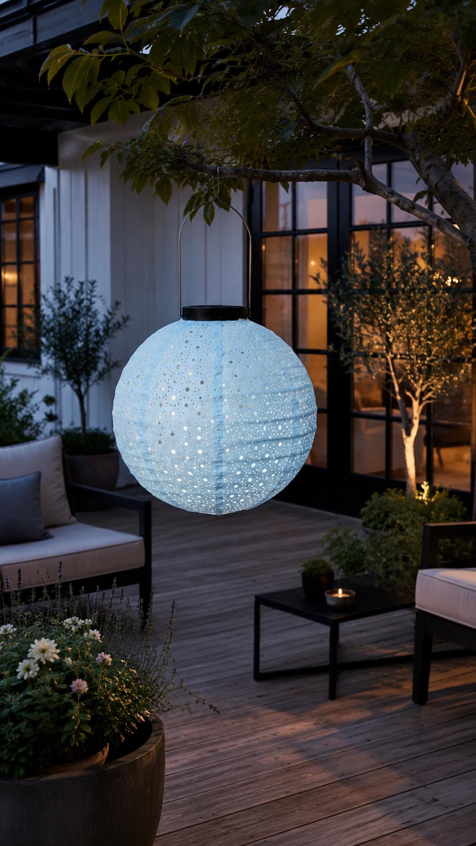Lampe med solceller - Lyseblå