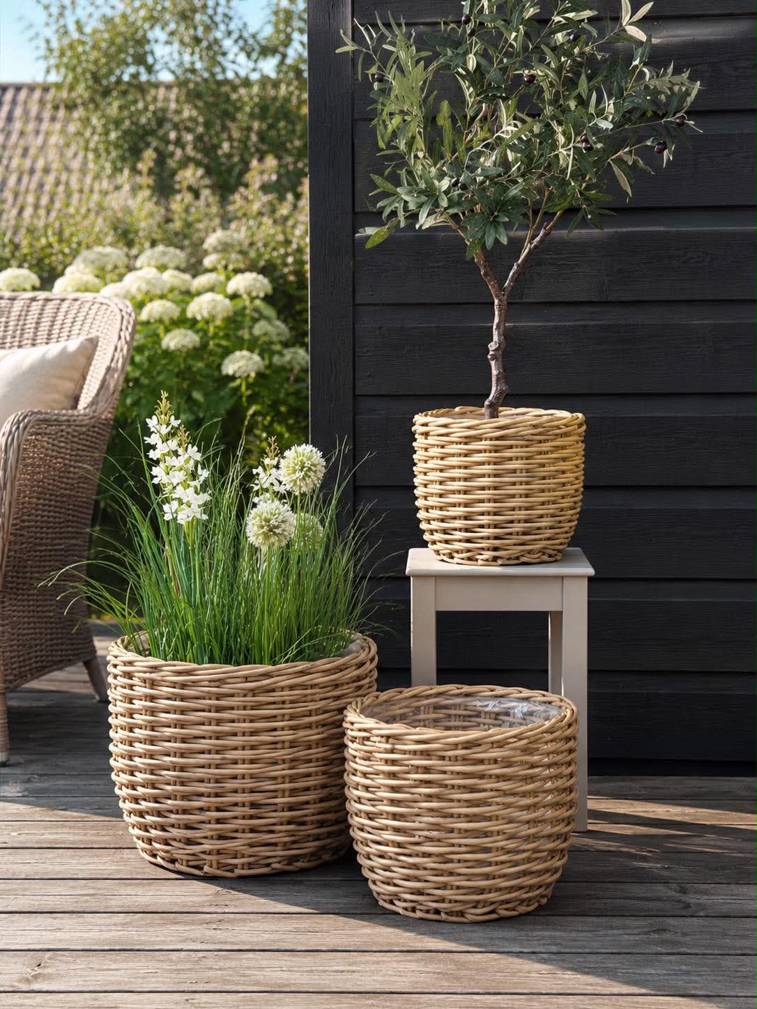 Plantekurver RATTAN natur – Sett med 3 størrelser