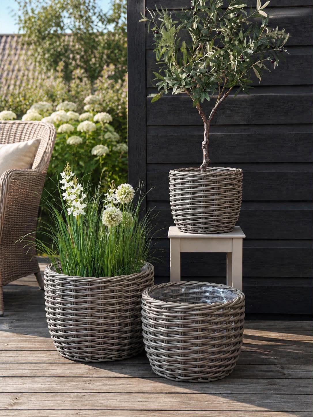 Plantekurver RATTAN Grå – Sett med 3 størrelser