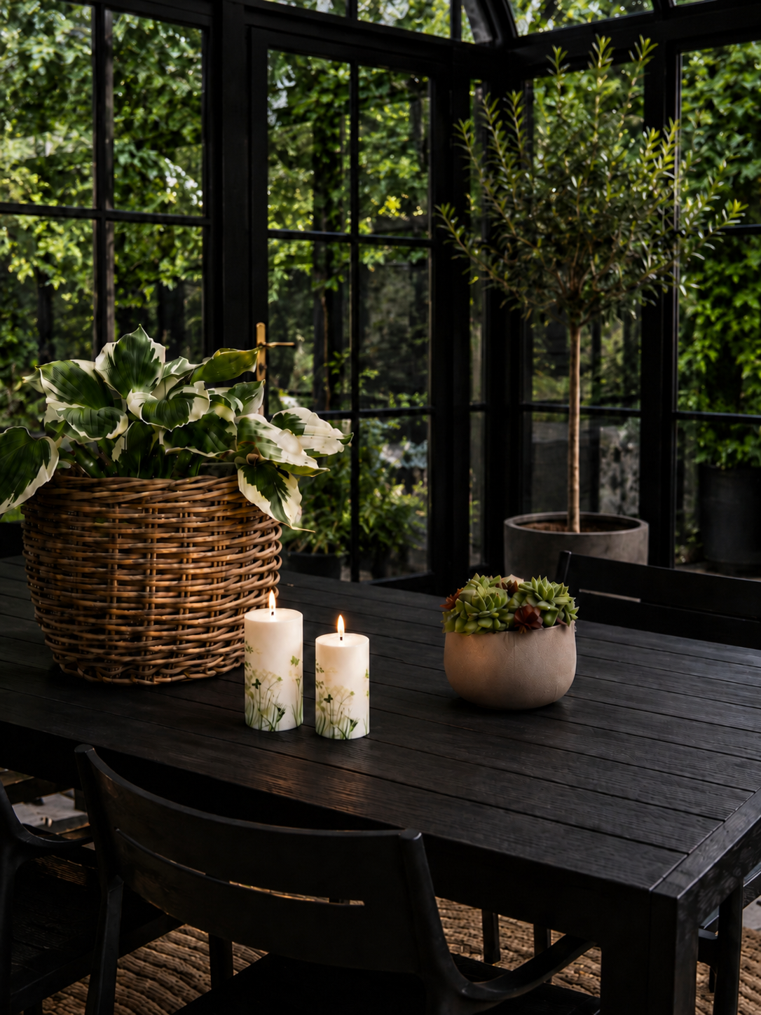 Utendørs bloklys Green Flower - Sett med 3 stk