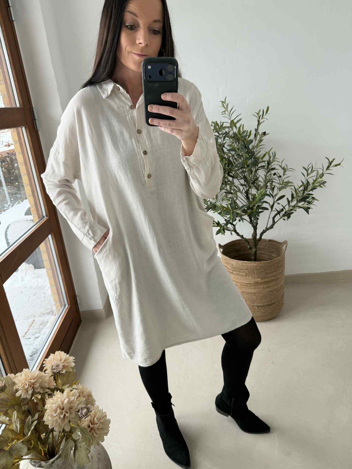 Kjole med lommer - Lin / viscose