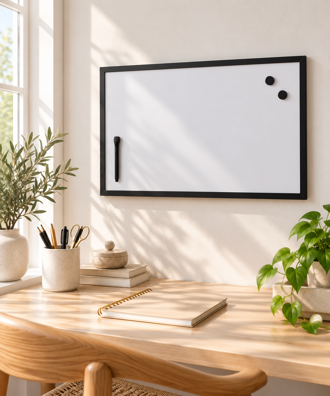 Magnetisk whiteboard, svart ramme, 40 x 60 cm.