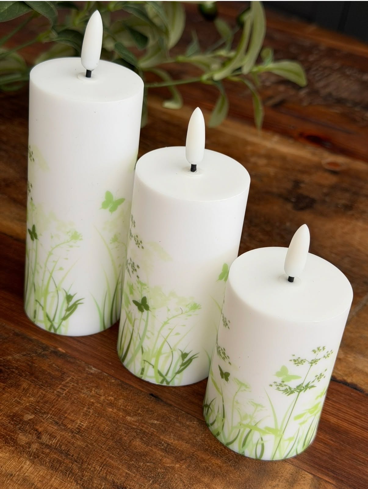 Utendørs bloklys Green Flower - Sett med 3 stk