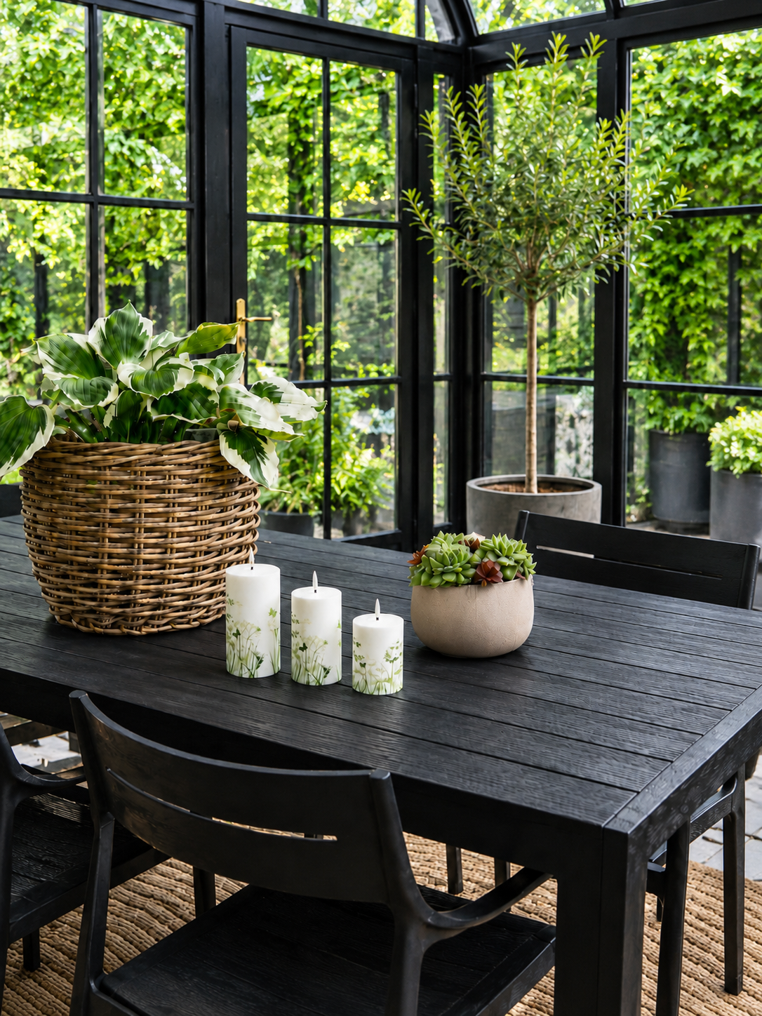 Utendørs bloklys Green Flower - Sett med 3 stk
