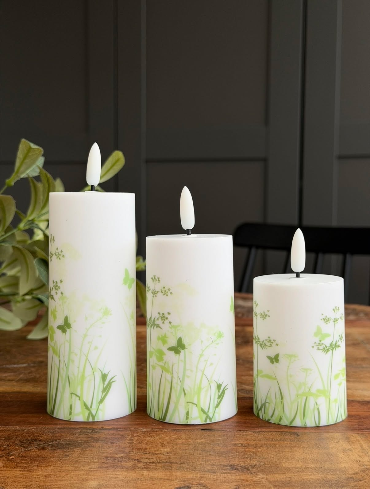 Utendørs bloklys Green Flower - Sett med 3 stk