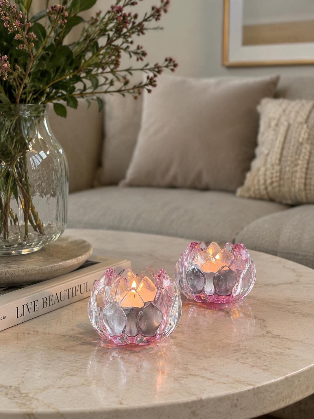 Lysestake rosa blomst - Sett med 2 stk