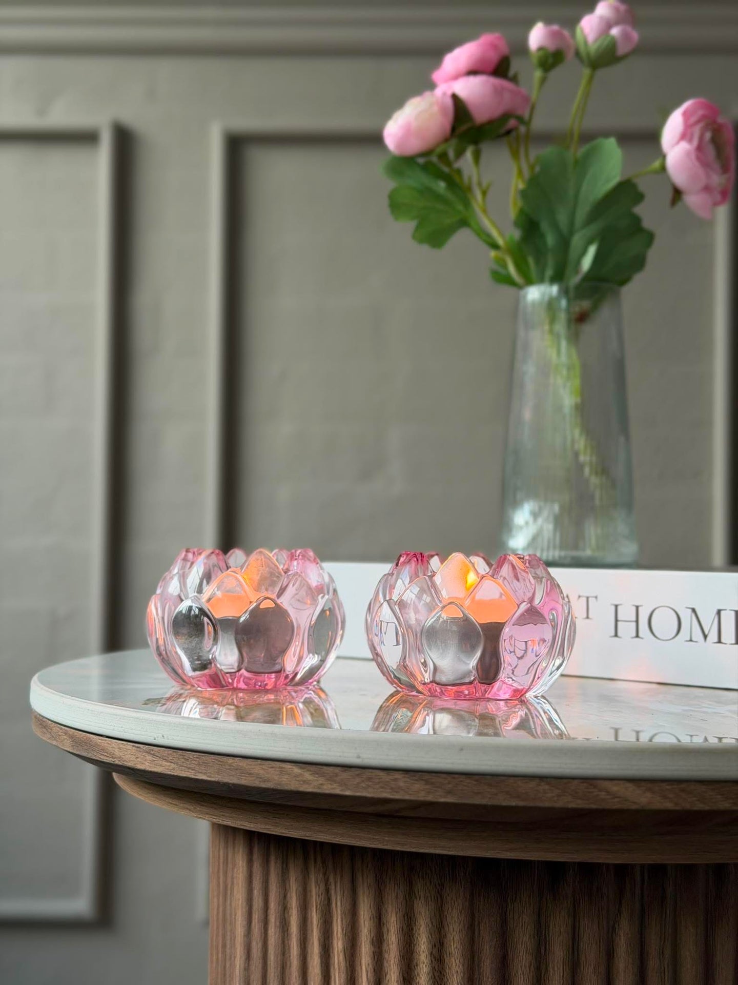 Lysestake rosa blomst - Sett med 2 stk
