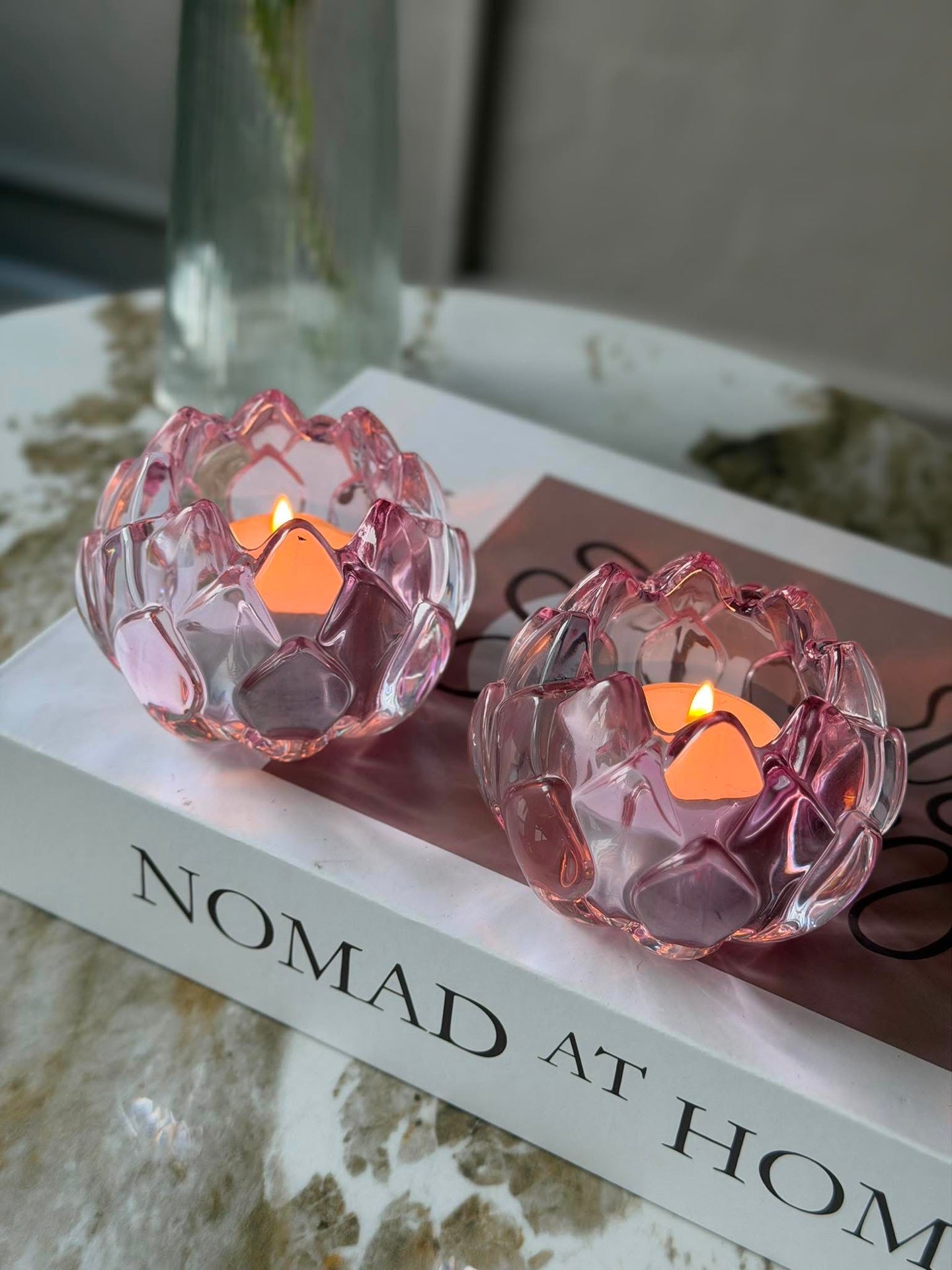 Lysestake rosa blomst - Sett med 2 stk