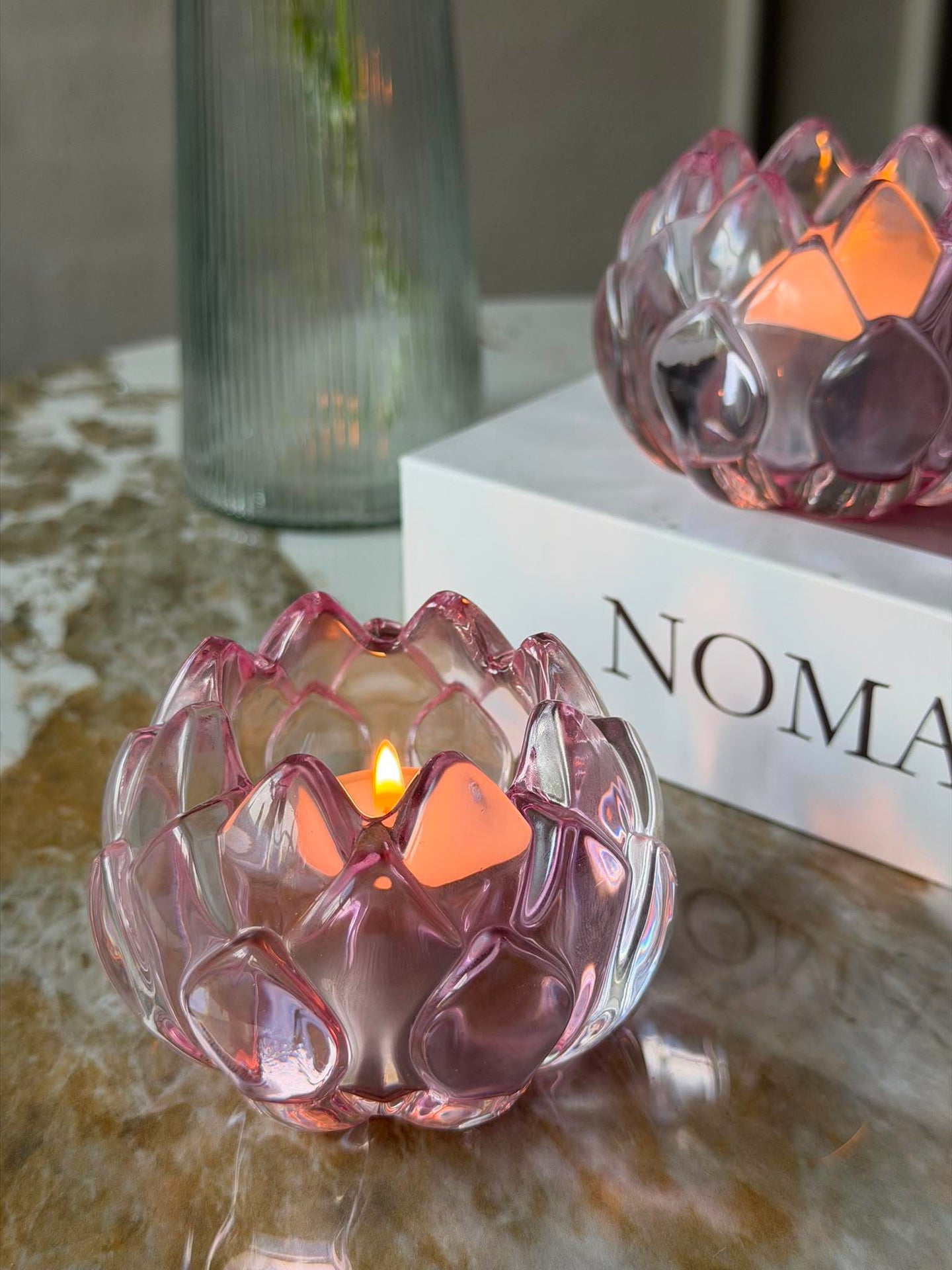 Lysestake rosa blomst - Sett med 2 stk