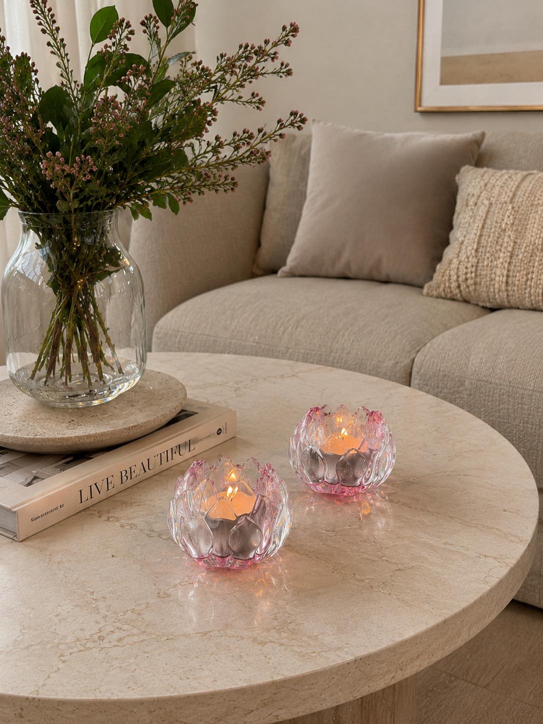 Lysestake rosa blomst - Sett med 2 stk