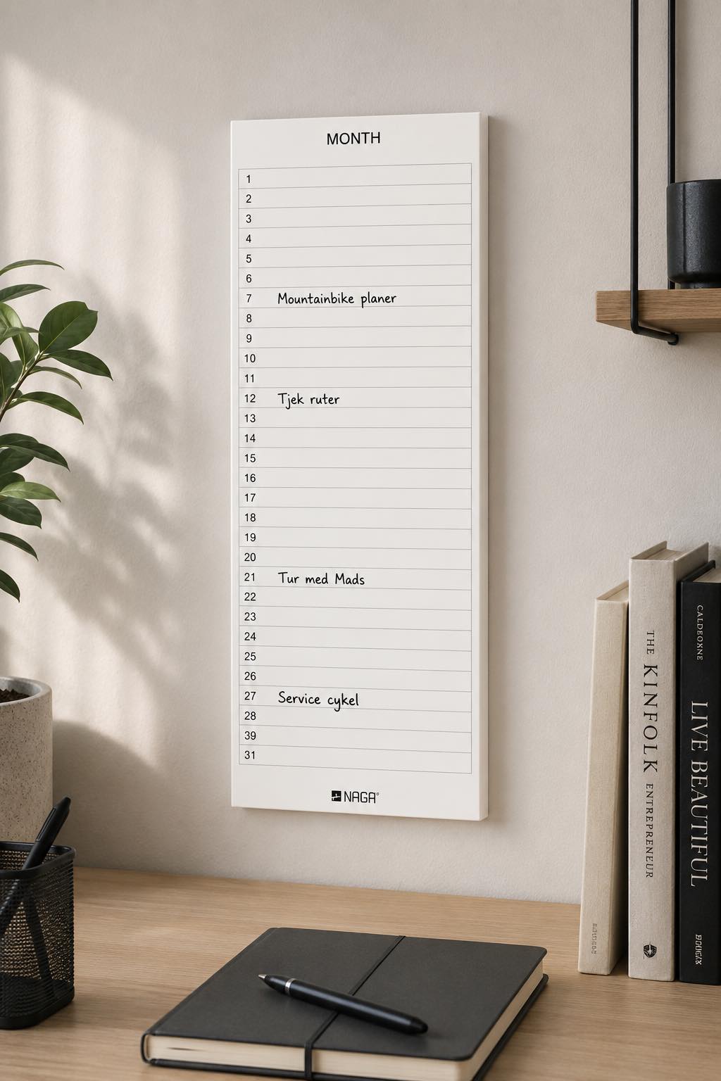 Magnetisk tavle brun - Månedskalender