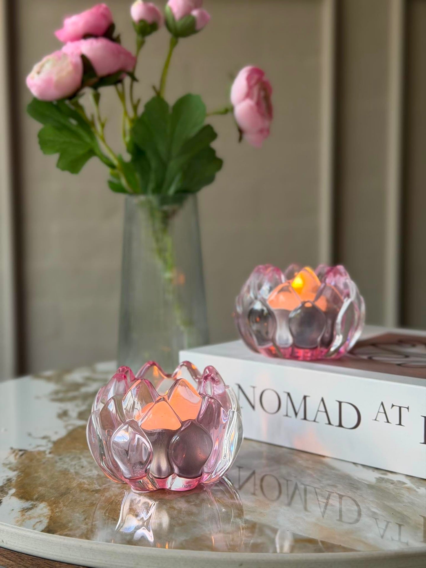 Lysestake rosa blomst - Sett med 2 stk