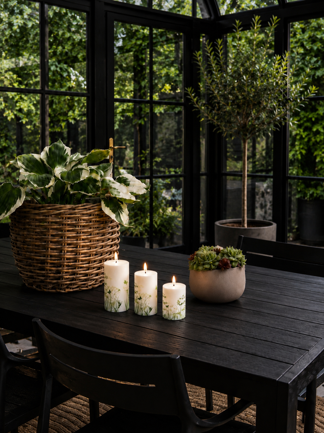 Utendørs bloklys Green Flower - Sett med 3 stk