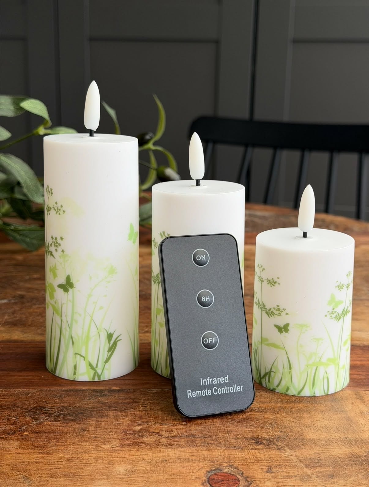 Utendørs bloklys Green Flower - Sett med 3 stk