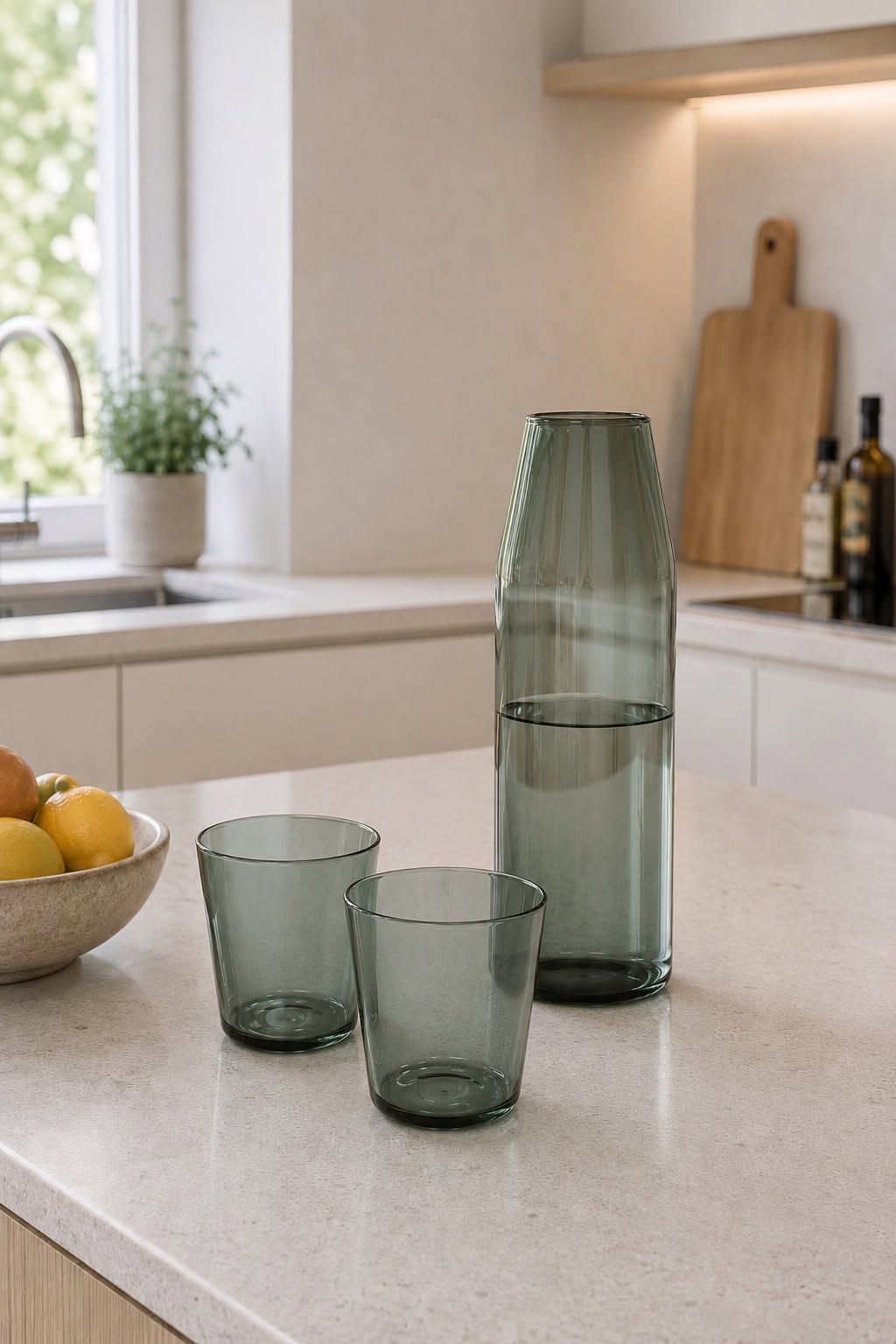 Nine Milk glass + karaffel - GREY