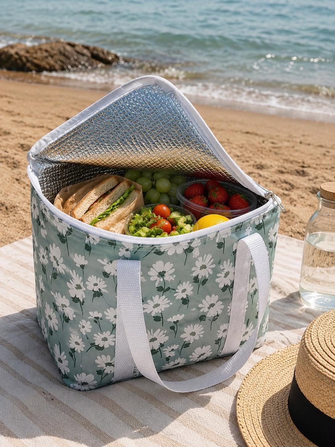 Kjølebag med hvite blomster - Flere størrelser