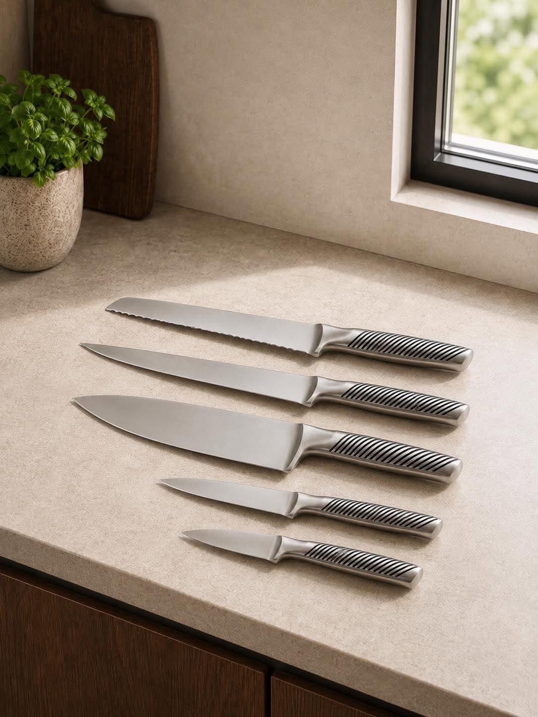 Knivsæt - sæt med 5 stk - stainless steel