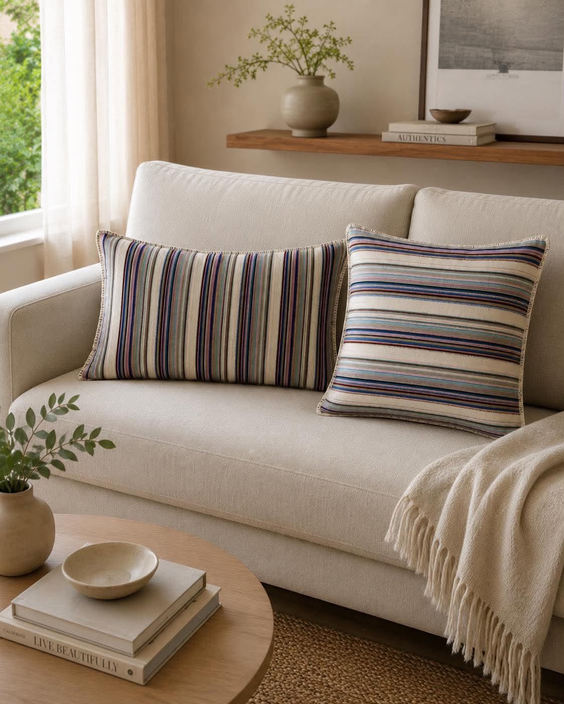 Pute med fyll - Multi stripet pastell 40x60