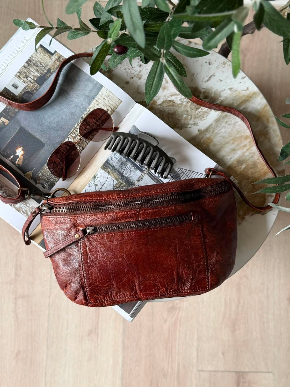Bumbag Washed cow - Dark cognac