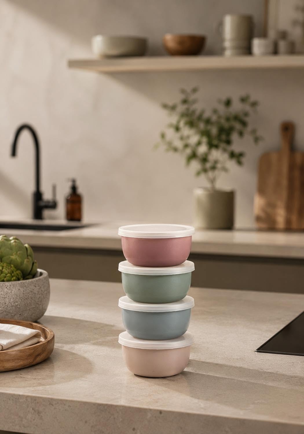 Skåler med lokk PASTEL – Sett med 4 skåler