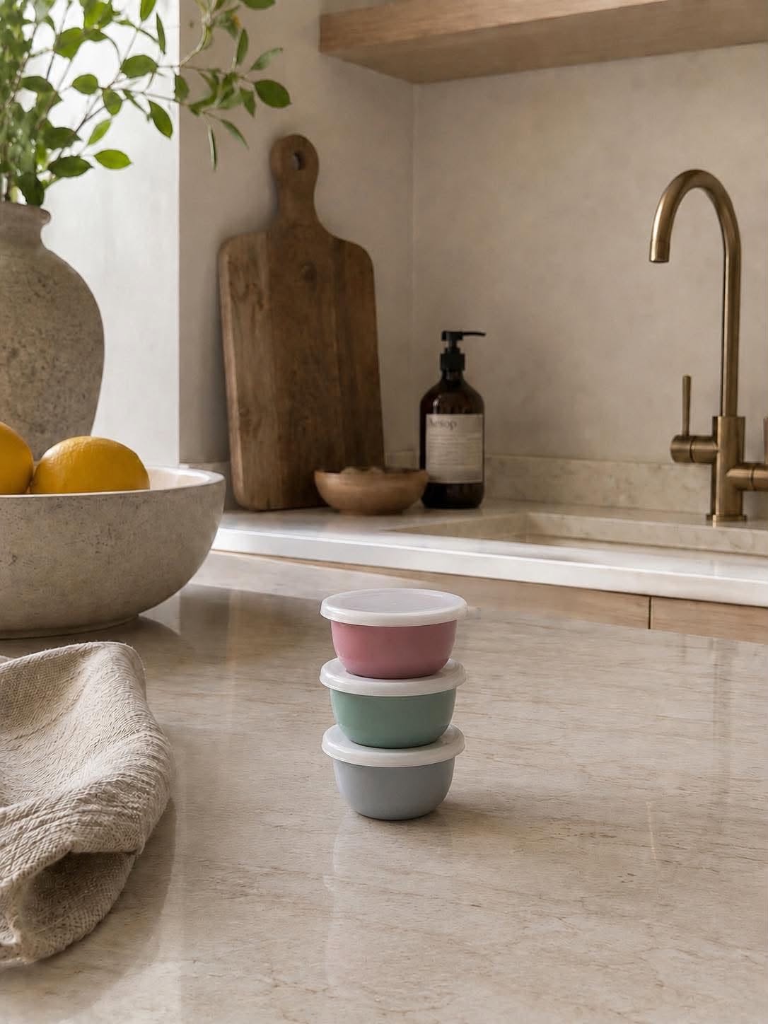 Boller med lokk PASTEL – Sett med 3 boller