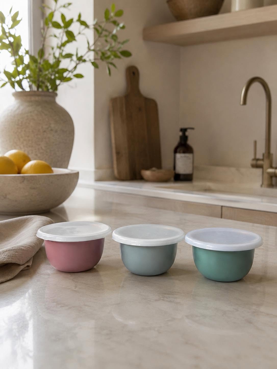Boller med lokk PASTEL – Sett med 3 boller