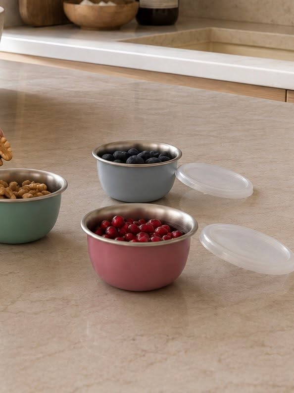 Boller med lokk PASTEL – Sett med 3 boller