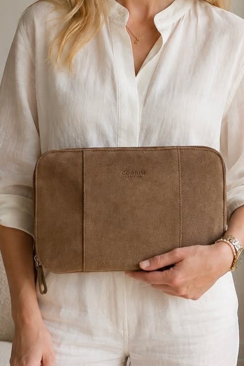 Clutch semsket skinn camel