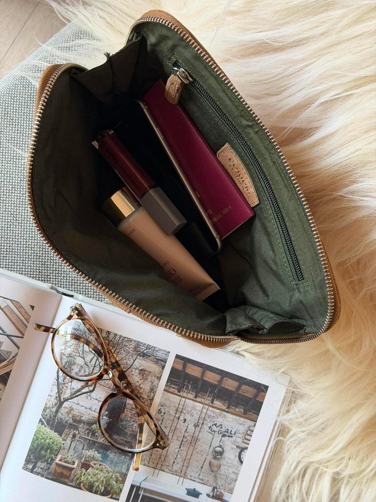 Clutch semsket skinn camel