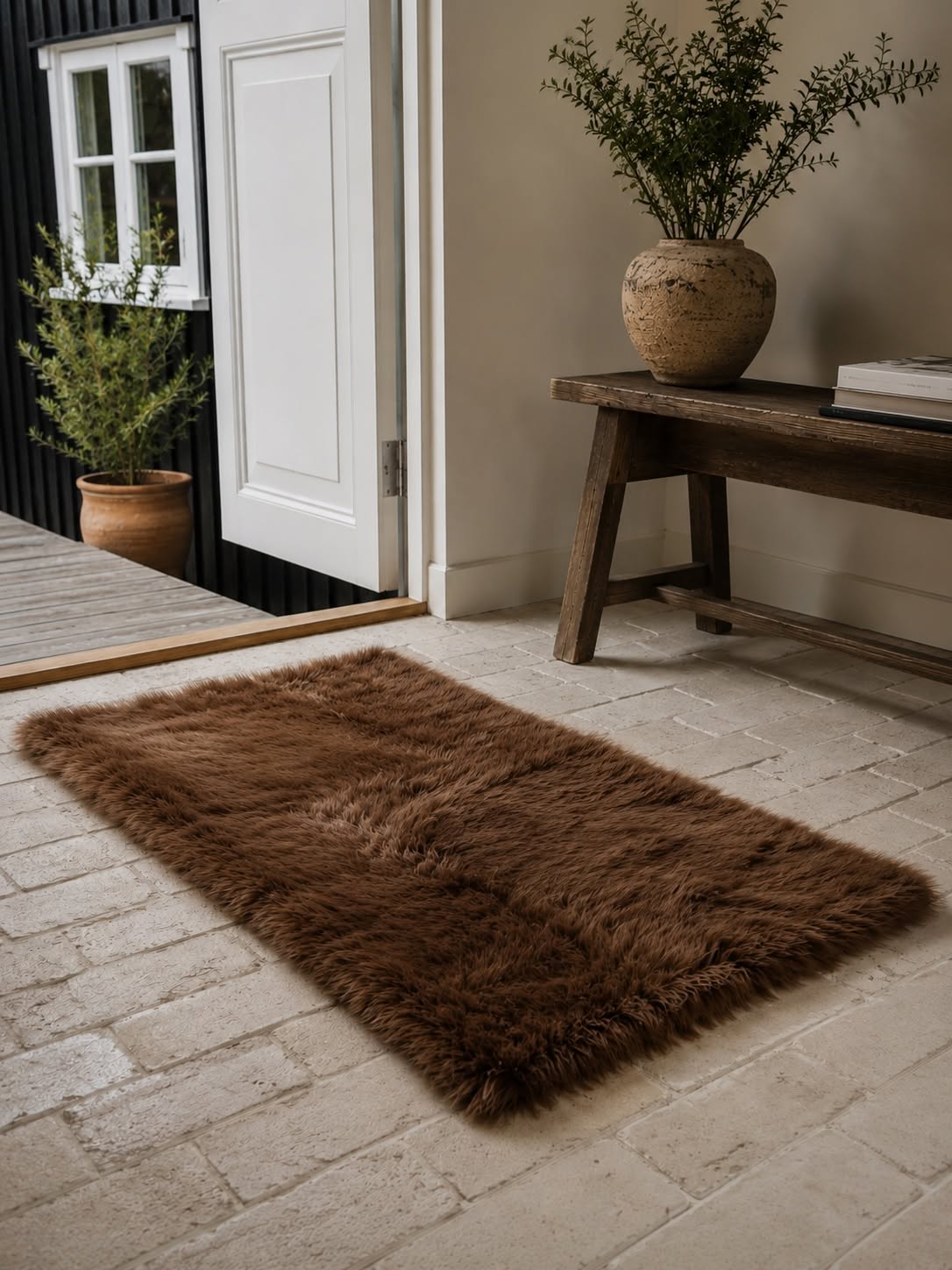 Gulvteppe i lammeskinn 70x140 - Brown
