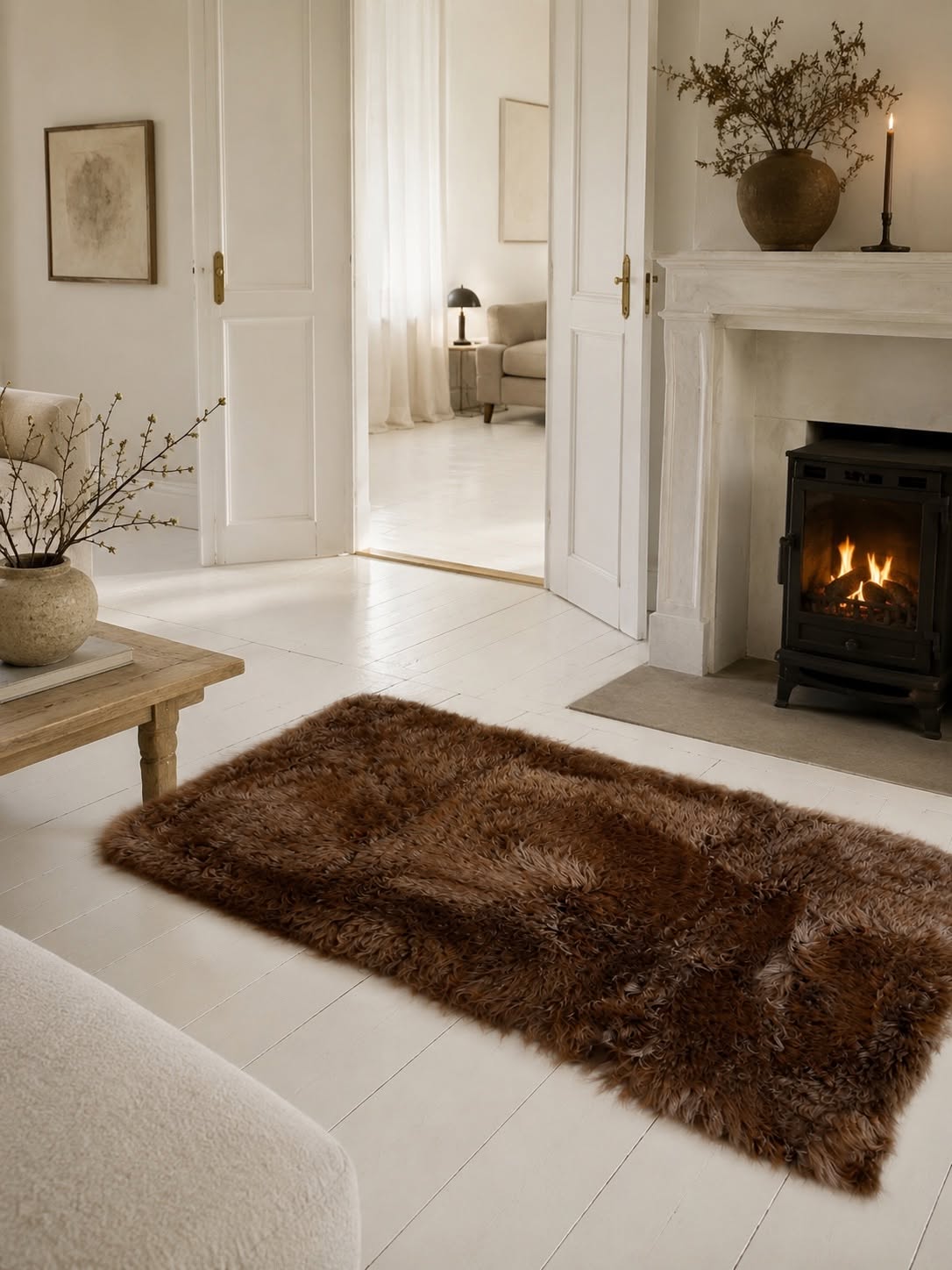 Gulvteppe i lammeskinn 70x140 - Brown