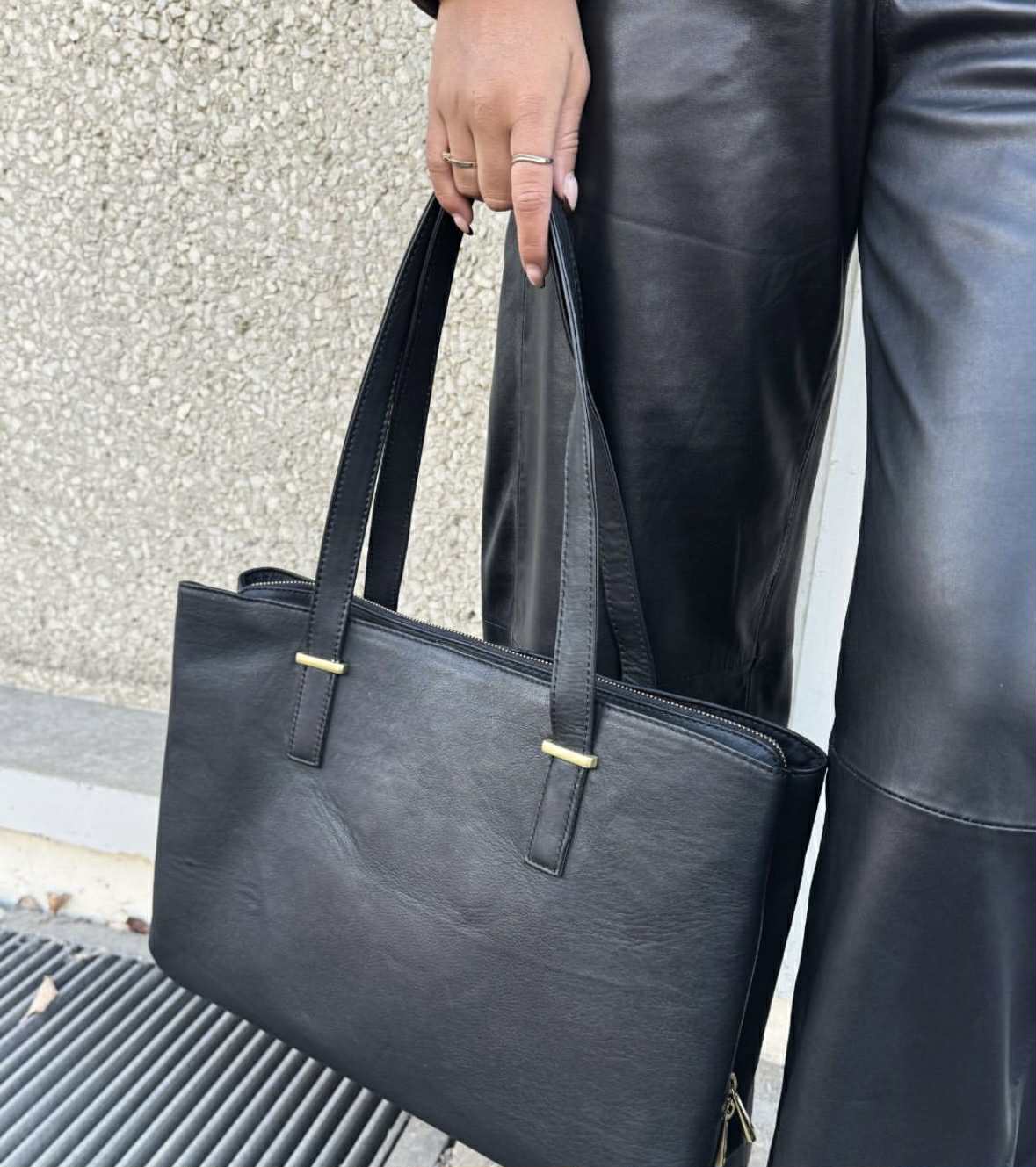 Arbeidstaske / shopper - Black leather