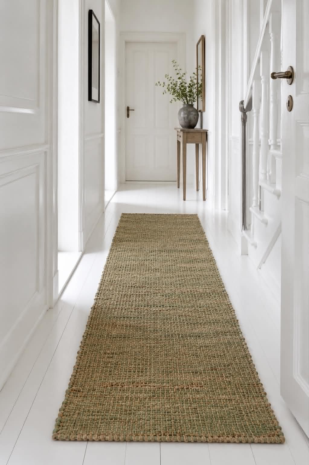 Gulvteppe i oliven skinn og jute – 70x200
