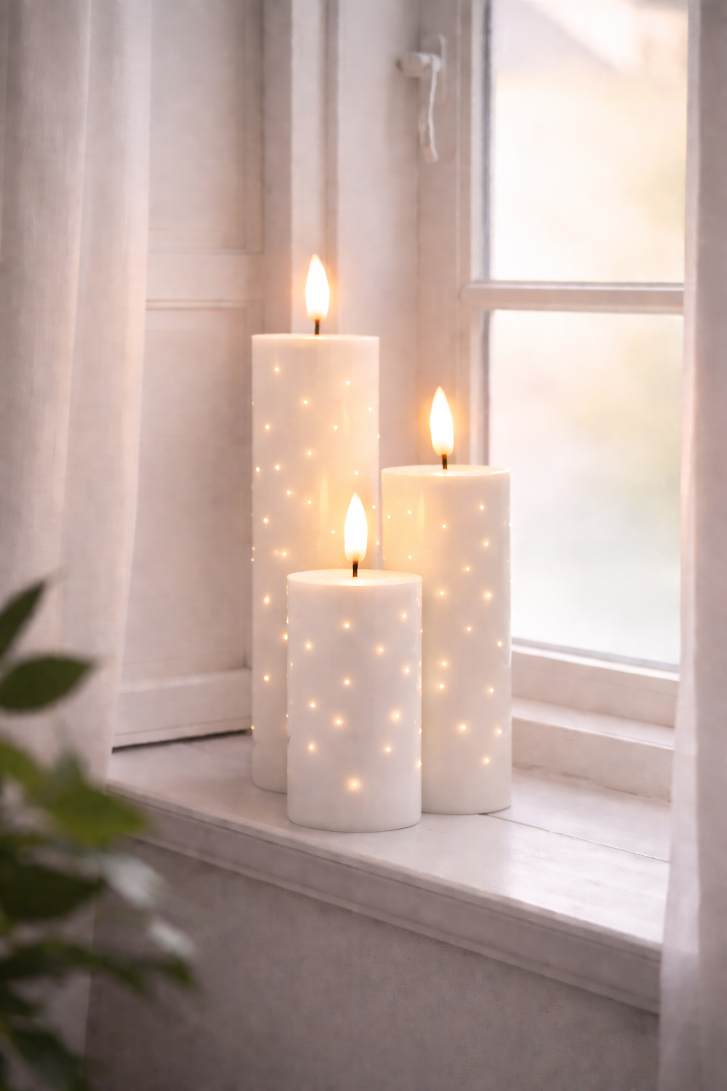 LED Bloklys TWINKLE Hvit - Sett med 3stk.