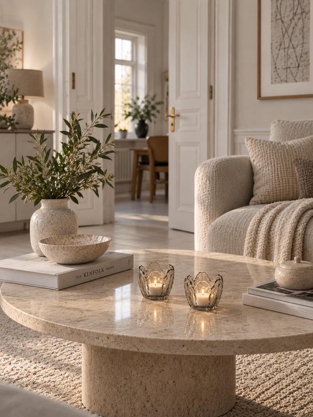 Lysestake beige blomst  - Sett med 2 stk