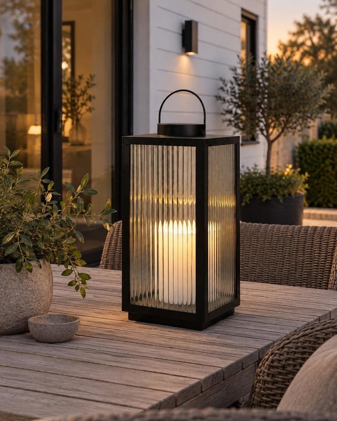 Lanterne Nordic med bloklys og timer