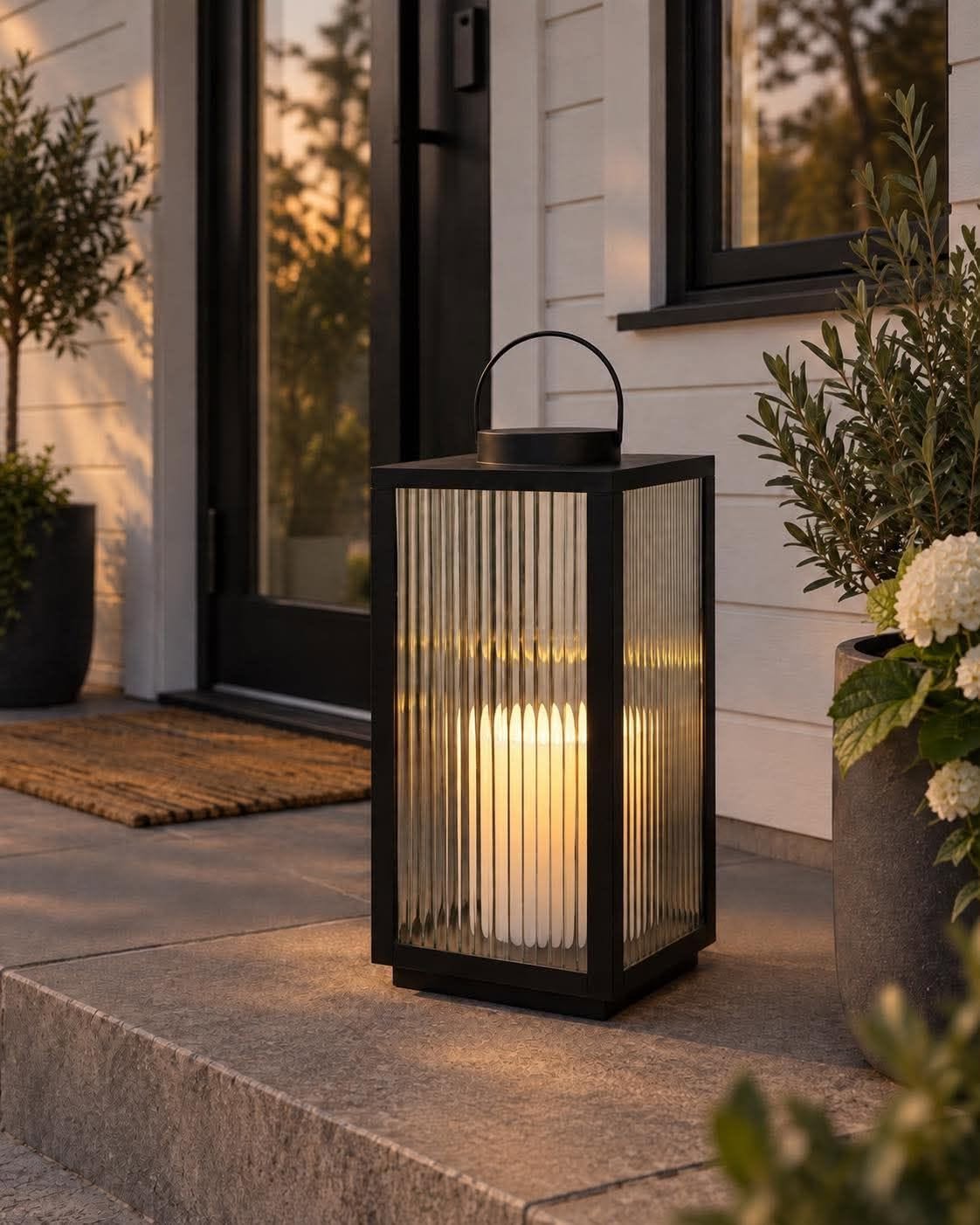 Lanterne Nordic med bloklys og timer