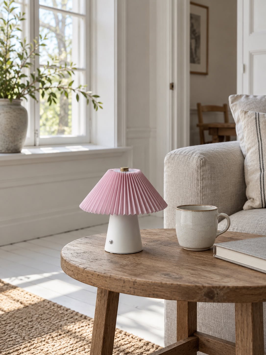 Bordlampe plisse oppladbar - Rosa