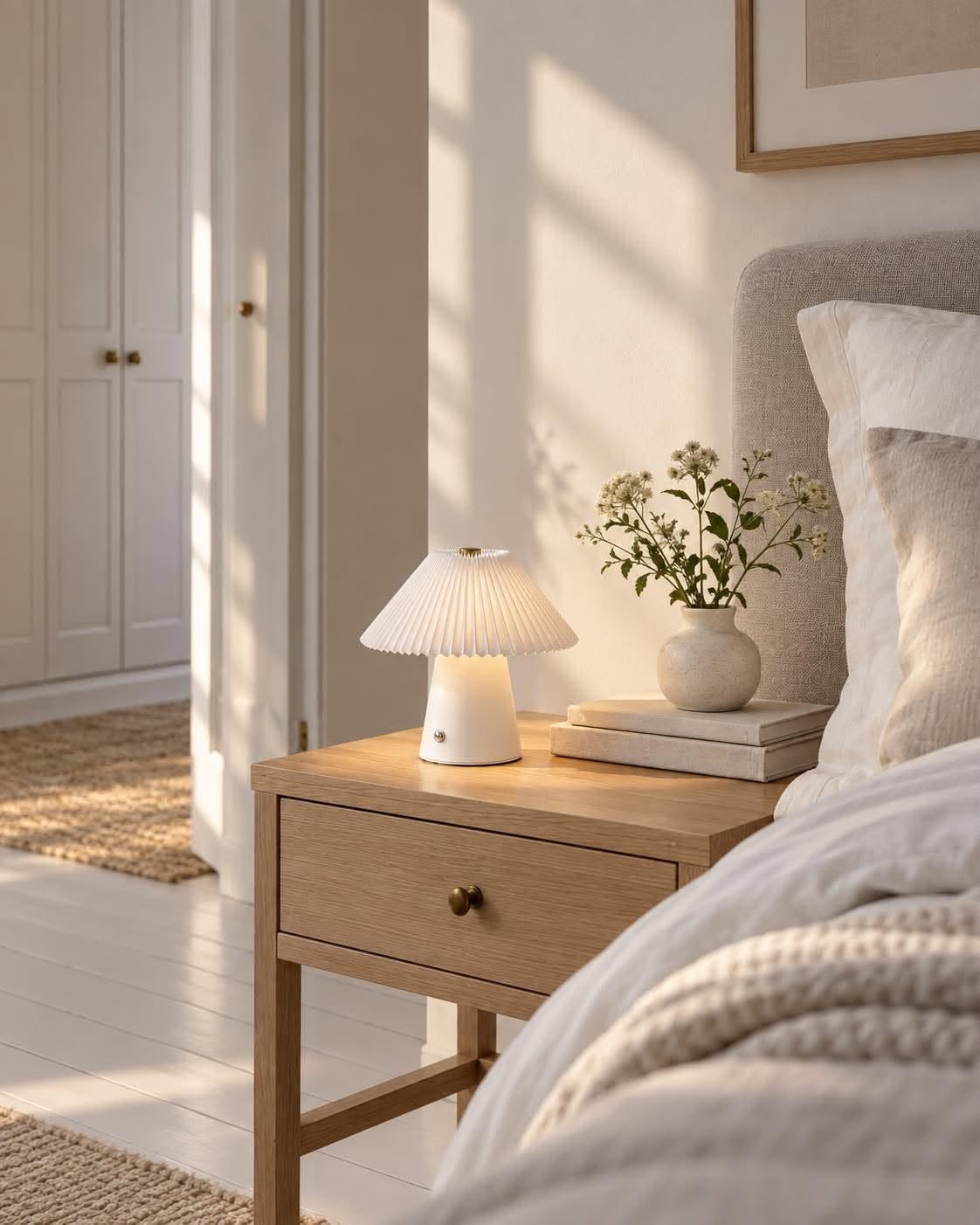 Bordlampe plisse oppladbar - Hvit