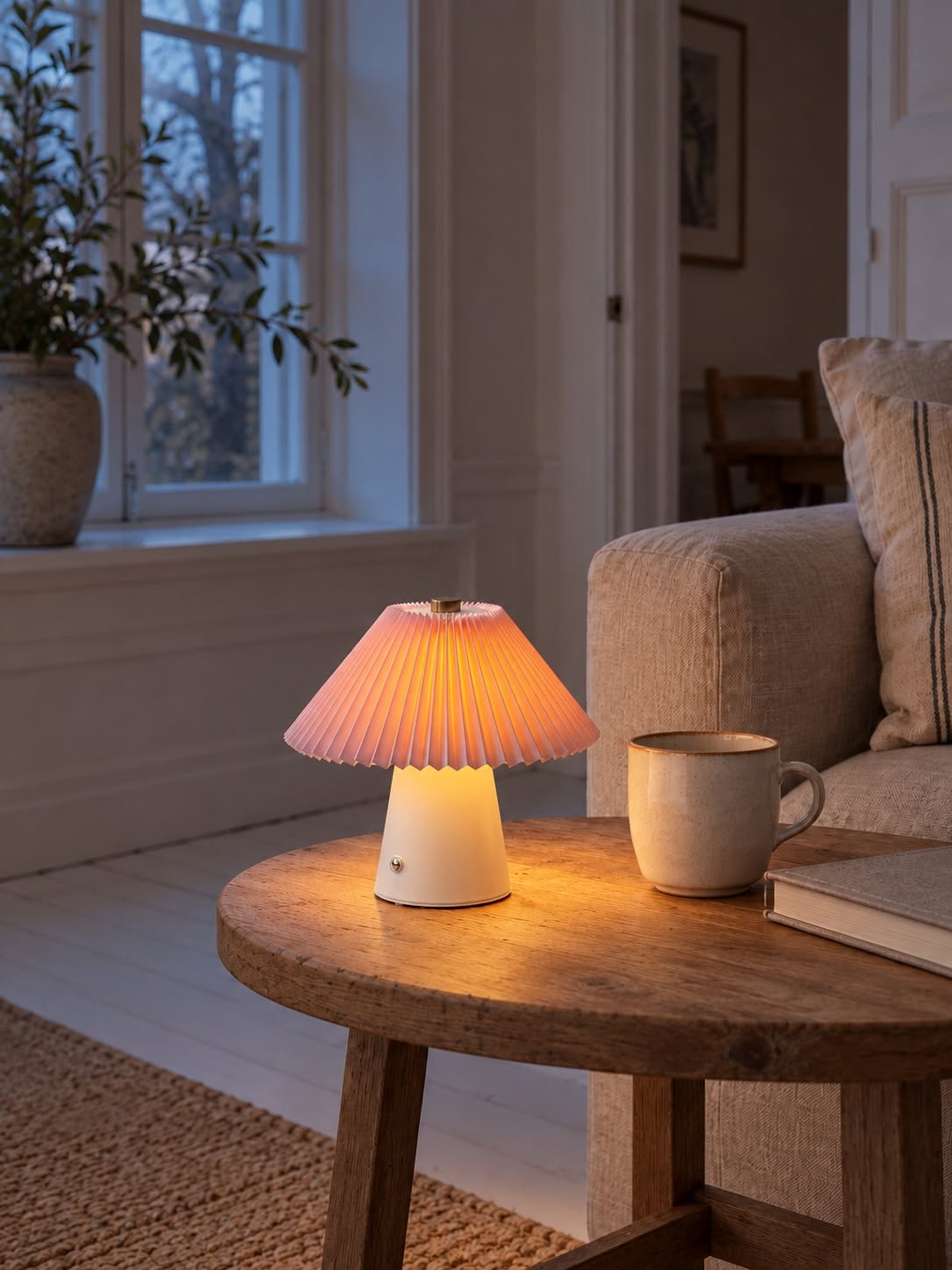Bordlampe plisse oppladbar - Rosa