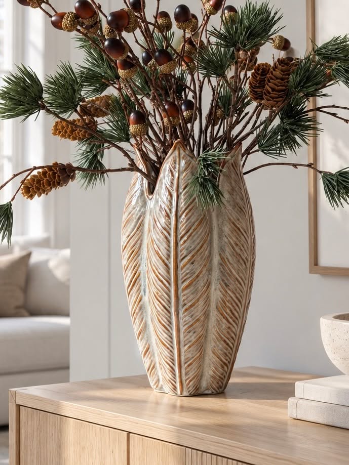 Vase i stentøj 28cm - Brun