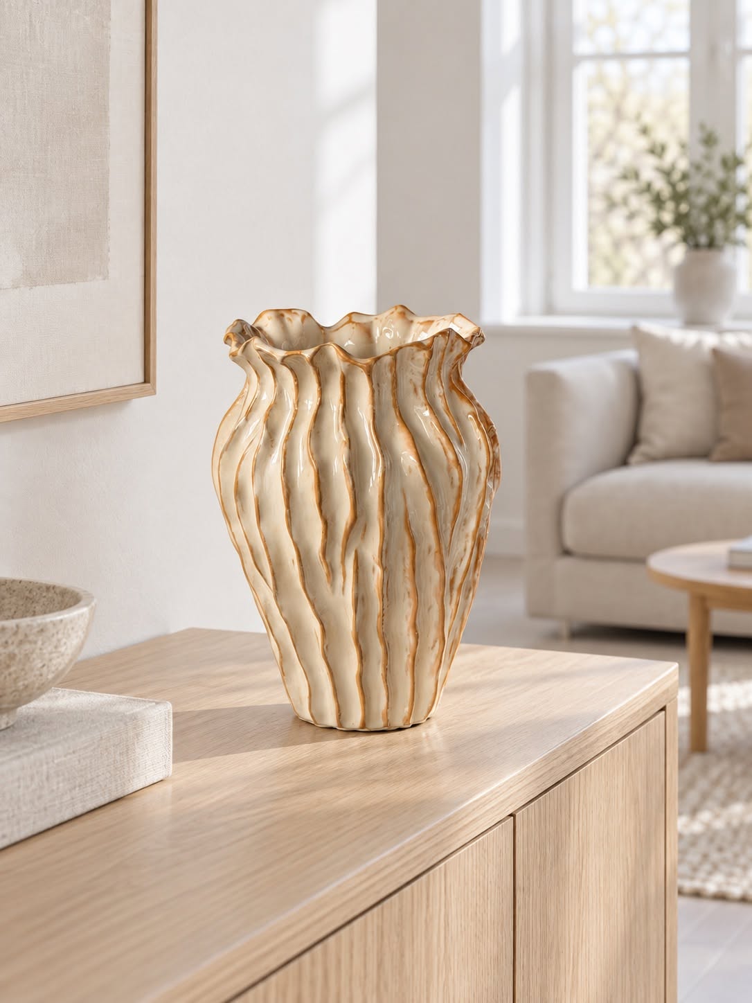Vase strib stentøj - Sand